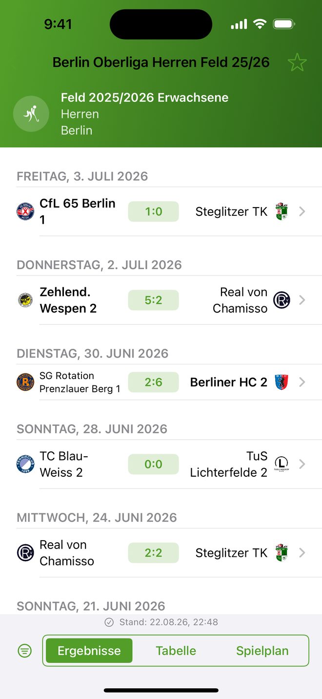Ergebnisliste einer Spielrunde